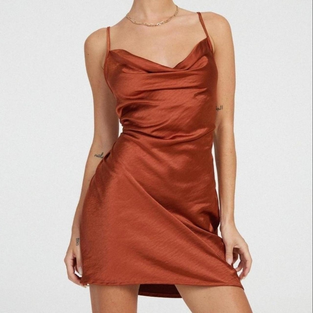 Motel Satin Cowl Neck Mini Dress
